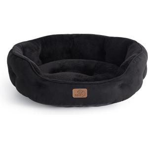 Bedsure Dog Beds for Small Dogs - Round Cat Beds for Indoor Cats, Washable Pet Bed for Puppy and Kitten with Slip-Resistant Bottom, 20 Inches, Black