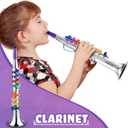 3 Pcs Kids Instruments Musical Toy Saxophone Trumpet Clarinet with 8 Color Coded Keys Educational Teaching Songs Gifts for Boys Girls Children Toddler Beginner Birthday Concert Party(Silver)