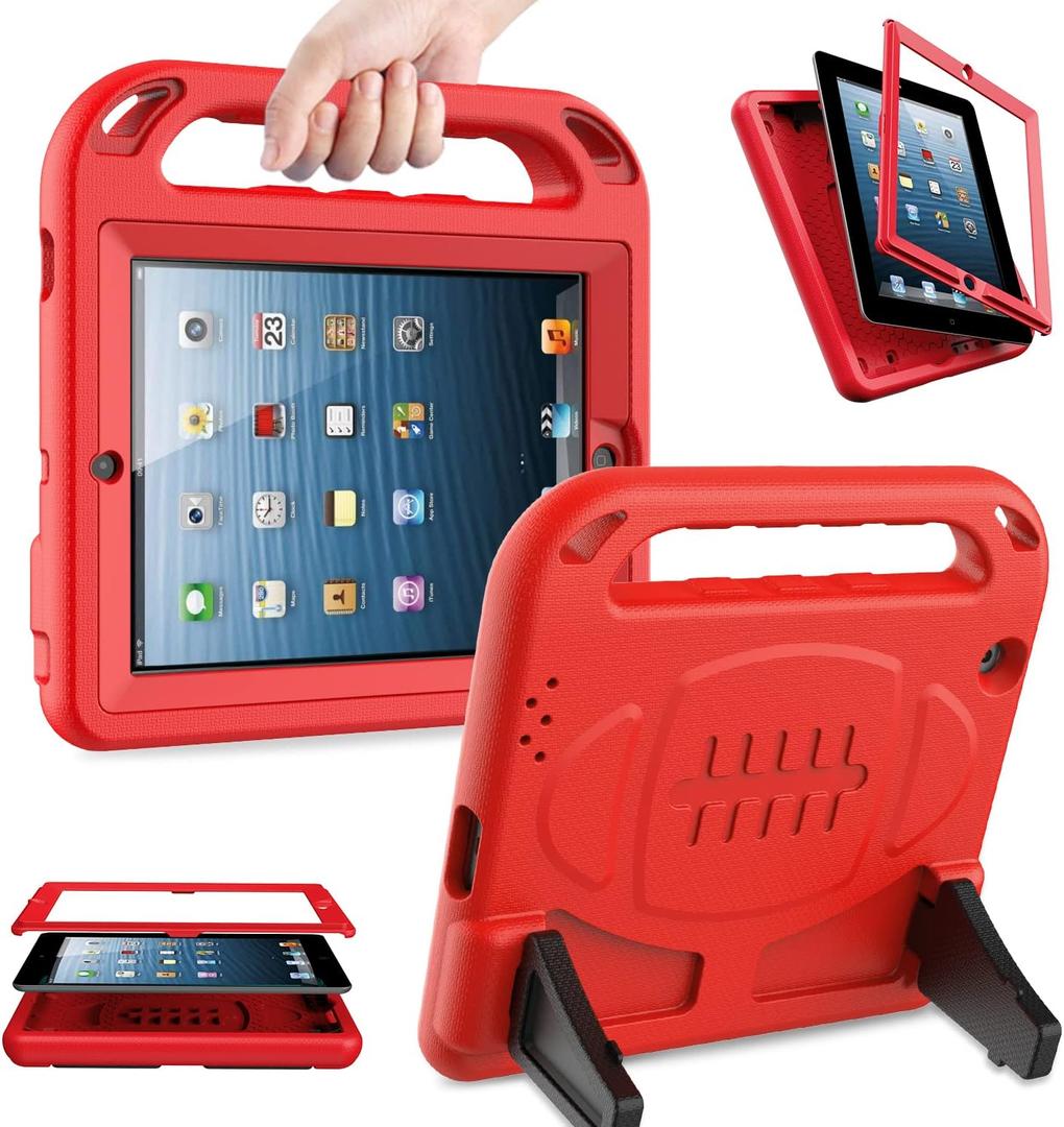 AVAWO Kids Case Built-in Screen Protector for iPad 2 3 4 Old Model- Shockproof Handle Stand Kids Friendly Compatible with iPad 2nd 3rd 4th Generation (Red)