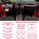 SQQP 18PCS Full Set Interior Trim Kit for Jeep Wrangler JK JKU 20112018 4 Door,Center Console Door Handle Side Outlet Cup Holder Gear Cover Trim (Pink)
