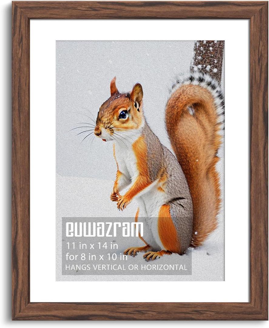 Rustic Walnut 11x14 Frame - Single Frame, 11 x 14 Poster Frame with Mat for 8x10, Picture Frames for Artwork, Puzzles, Photos and Movie Posters