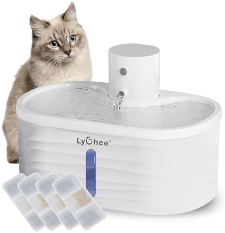 Podazz Wireless Cat Water Fountain, Silent Pump Pet Fountain with Motion Sensor,2.5L/84oz Battery Powered Water Dispenser with 4 Filter, Electricity Separated Design, Easy to Clean