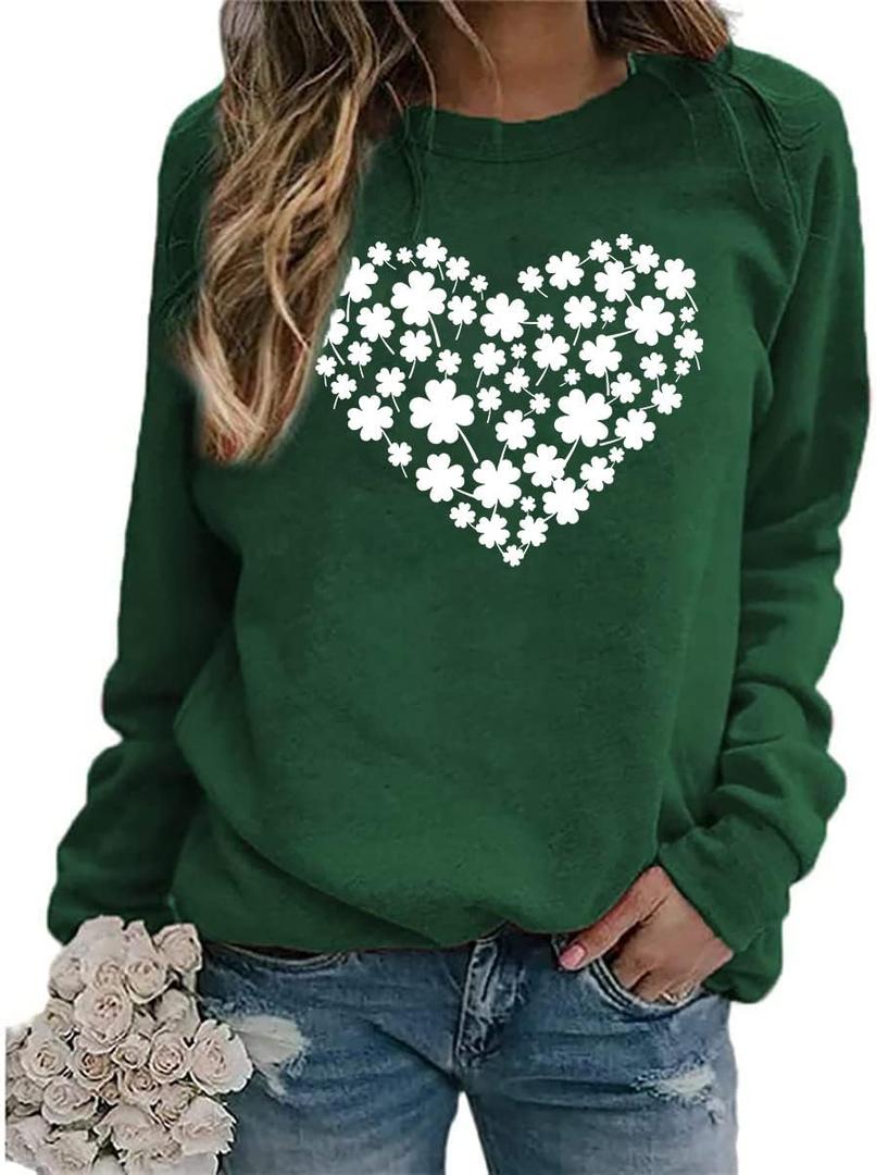 St Patricks Day Sweatshirt Women St Patricks Day Shirt Funny Shamrock Sweater Irish Lucky Long Sleeve Pullover Tops (XL)