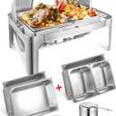 13QT Roll Top Chafing Dishes for Buffet: Catering Food Warmer for Parties, Birthday, Wedding, Christmas, 1 Full Size & 2 Half-Size Chafing Server Dish, 1 Water Pan-Glass Window