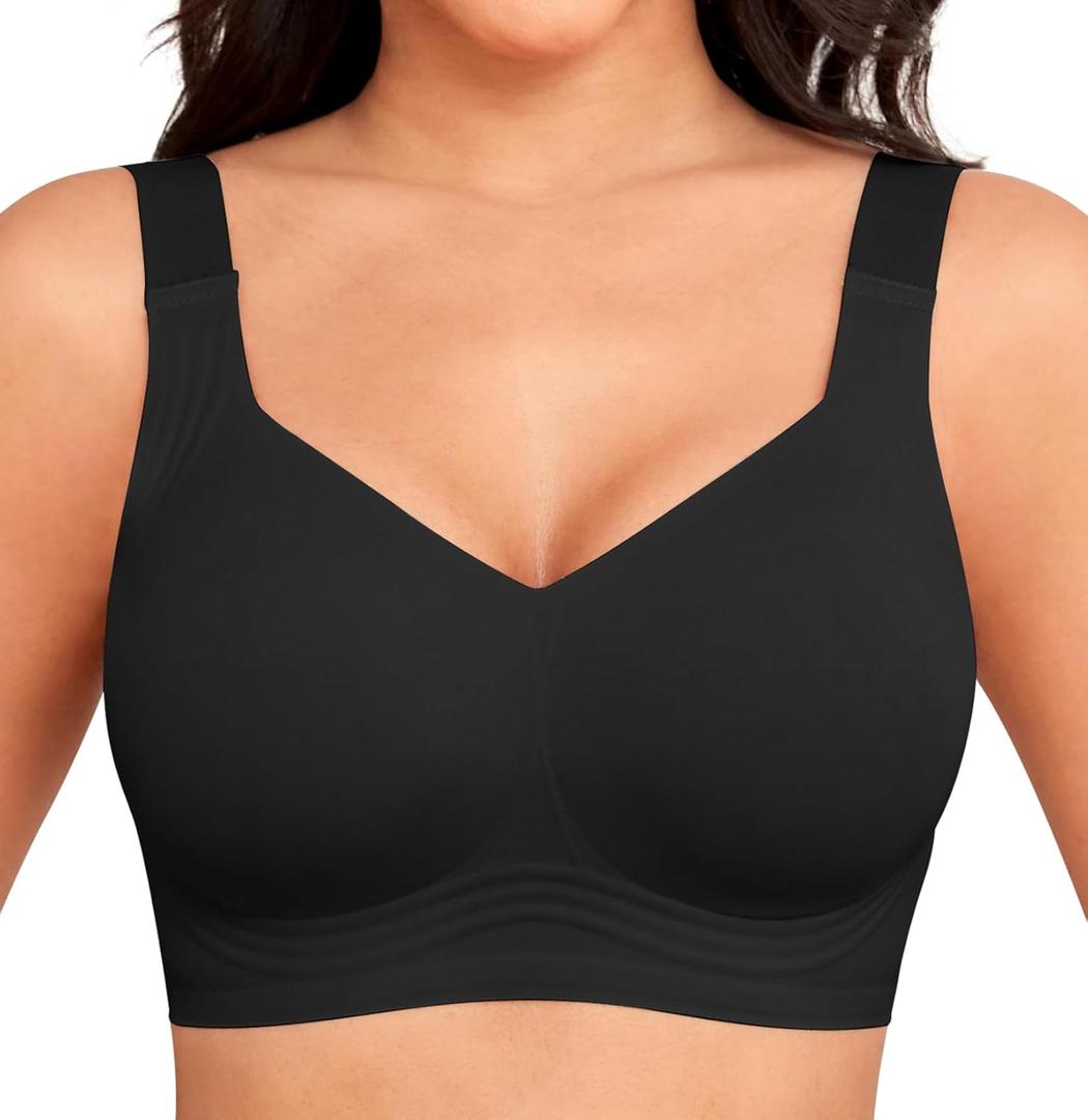 Women Wirefree Bras for Women Full Coverage No Underwire Everyday Bras Comfortable Wireless Padded Bras (3X-Large, Black)