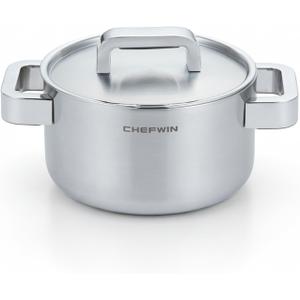 316 Stainless Steel 1.9 Quart Durable Sauce Pot with Lid Casserole, 5Ply, Induction Cookware, Dishwasher Safe, Cool-Touch Silicone Handle