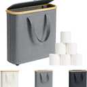 30L Toilet Paper Storage Basket with Lid & Handle, Bamboo Toilet Paper Organizer for Bathroom, Free Standing Toilet Paper Holder Stand for 12-16 Rolls, Bathroom Tissue Storage Bin (Light Gray)