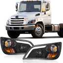 Headlight Assembly fit for 2011+ Hino 238 258 268 338 Truck Left Driver and Right Passenger Side Black Housing Headlamp (with LED,Lens) (Pair)