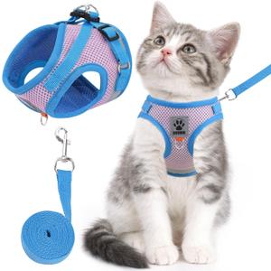 Cat & Dog Vest Harness - All Weather Mesh, Reflective Strap, Step-in Adjustable for Small Cats & Dogs (Pink and Blue,XS) (X-Small (Chest: 8"-9"))