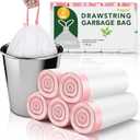 Small Trash Bags Bathroom 2 Gallon - Drawstring Kitchen Garbage Bag 125 Count Clear White Mini Unscented Strong Durable Bulk Wastebasket Plastic Liners for Car Office Can