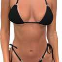 Thong Bikini Set for Women Halter String Bikini Cheeky Two Piece Swimsuit Adjustable Bathing Suit (Black, S)