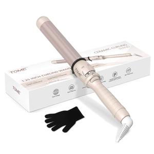 TOME 1.25 Inch (32mm) Large Barrel Curling Wand Hair Curler, Ceramic Curling Iron with 7 Heat Settings Dial 180–410°F, PTC Fast Heat, Dual Voltage 110–240V, Auto Shut-Off, Cool Tip, Glove Included