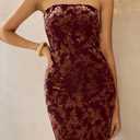 BTFBM Women Spring Dresses 2025 Elegant Wedding Guest Dresses Bodycon Tube Maxi Dress Split Floral Cocktail Dress (XL)