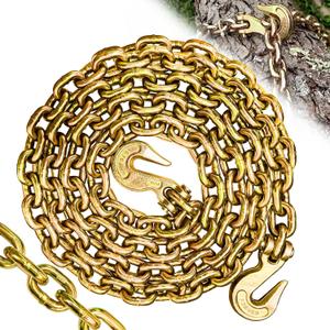 G80 Transport Binder Chain 3/8 Inchx15 Foot Log Chain with Safety Grab Hooks Heavy Duty Chain with 7100 Lbs Safe Working Load Secure Tow Tie Down Truck Equipment for Gooseneck Couplers