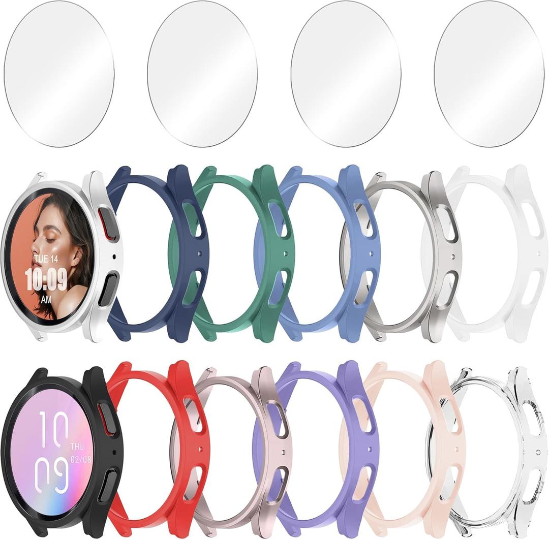 12+4 Pack Case for Samsung Galaxy Watch 7 44mm with Tempered Glass Screen Protector, Waterproof Hard PC Scratch Resistant Protective Cover Compatible with Galaxy Watch 7 44mm