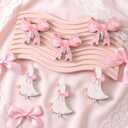 6 Pcs Decorative Goose Wall Hooks Bow Hooks Kids Room Pink White Bow Goose Wooden Hanger Holders Coquette Room Decor Cute Towel Hanger for Nursery Bathroom Bedroom Decoration