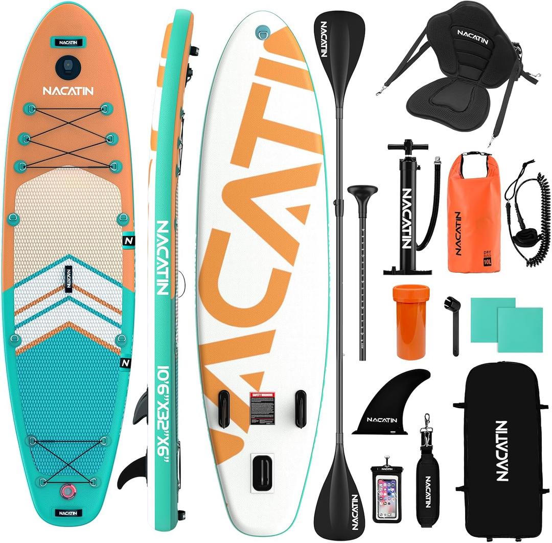 NACATIN Inflatable Stand Up Paddle Board with Kayak Seat,10'6"Upgrade Version Blow Up Paddle Boards for Adults with Premium SUP Accessories&Backpack,Adjustable Paddle,Camera Mount,Fins,Hand Pump
