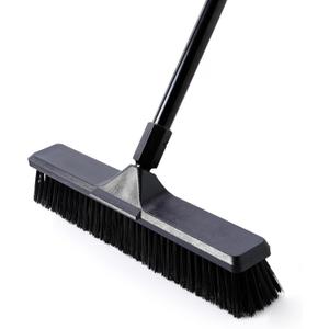 Eyliden 18" Push Broom for Deck Driveway Patio Garage | Heavy-Duty Stiff Bristles Sweeper with 66" Adjustable Handle | Outdoor Concrete Sidewalk Yard Snow Cleaning Tool, Black
