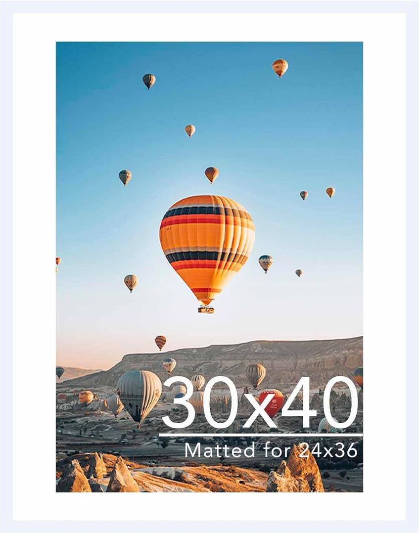 JCJMY 30x40 Picture Frame with 24x36 Mat, Display Photo 24x36 inch with Mat or 30 x 40 inch Without Mat, Wall Hanging Large 30 by 40 Poster Frame with Plexiglass, White