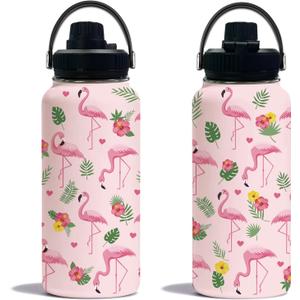 Flamingo Gifts, 32 oz Stainless Steel Insulated Water Bottles, Pink Sports Travel Tumbler Mug, Cute Flamingo Cup Gifts for Women Girls (1pcs)