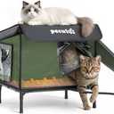 Pecute Heated Outdoor Cat House with Heating Pad - Weatherproof Insulated Winter Shelter for Outside Feral Cats, Cathouse with 2 Exits, Reinforced Metal Frame, Expanded Canopy for Porch Garage Barn