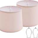 Lampshades Set of 2 for Table Floor Lamp, Drum Lamp Shades, 12.7" Top x 12.7" Bottom x 10" High, Natural Linen Hand Crafted, Lamp Shade Harp Holder Included (Pink)