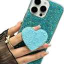 Case for iPhone 13 Case Glitter Bling for Women Girls Sparkle Cover, with Love Kickstand Holder Protective Gel Case 6.1 inch (Green)