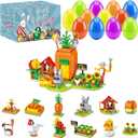 12 PCS Prefilled Easter Eggs with Carrot Building Toys, Easter Basket Stuffers Gifts for 3-8 Year Old Kids Toddlers, 12 in 1 Bunny House Blocks Set, Party Favors Classroom Prize Supplies