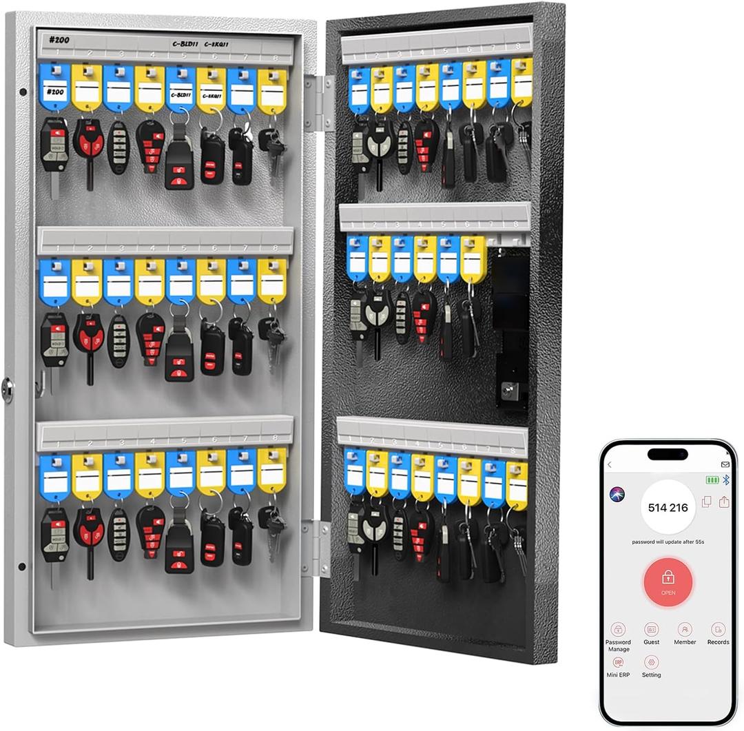 48 Key Lock Box Wall Mount, Smart Key Cabinet One Time Password/APP Bluetooth/Fixed/Wi-Fi Remote/Key Unlock, Key Management for Valets/Realtors/Office/Hotel
