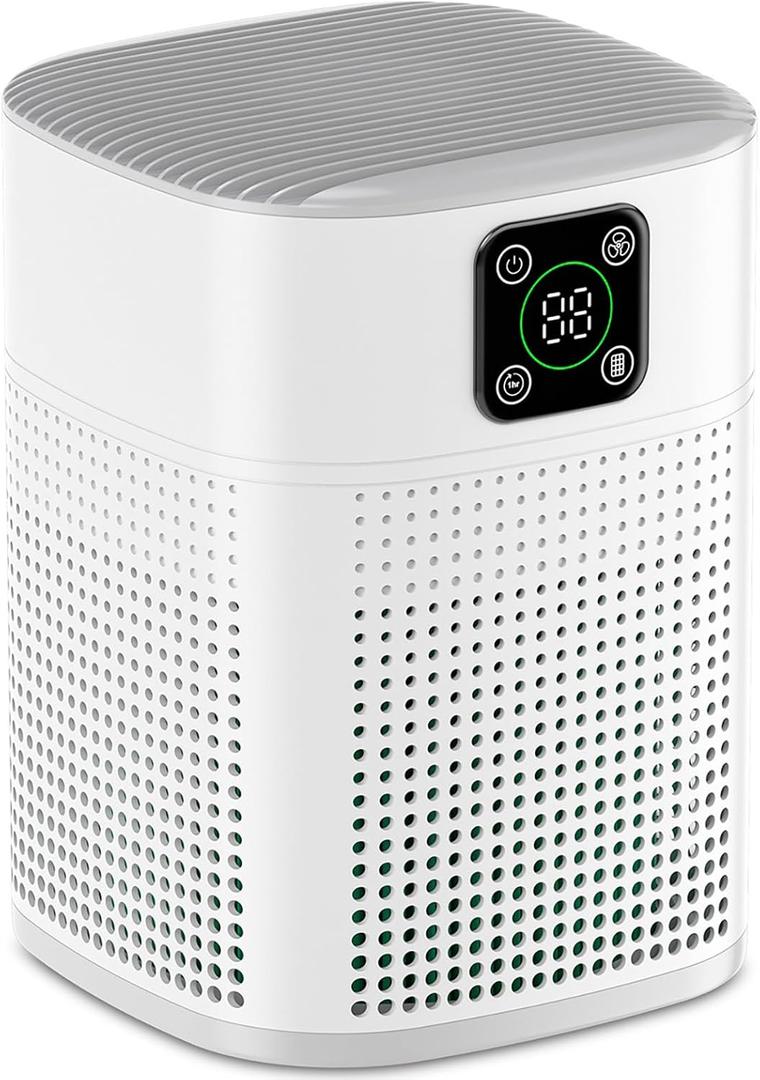 Air Purifiers for Bedroom, Honeyuan H13 HEPA Air Purifier for Home Large Room 1095 sqft, Air purifiers with 360°Air Intake, 3 Fan Speeds, 3-Stage Filtration, White
