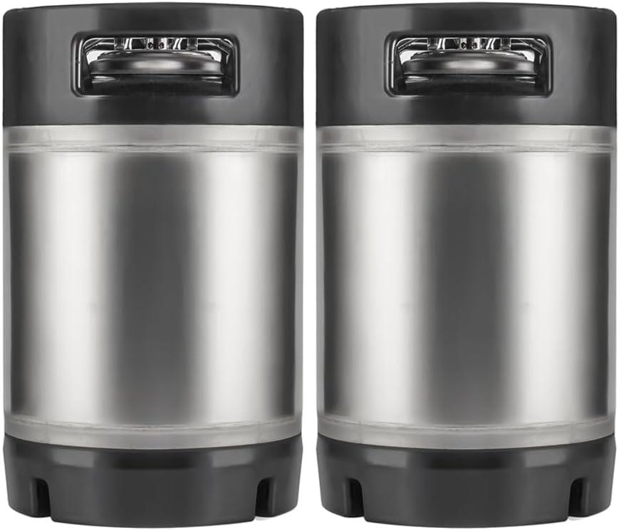 TMCRAFT New 2.5 Gallon Ball Lock Keg, Stainless Steel Beer Keg with Dual Rubber Handle for Home Brew- 2 Pack