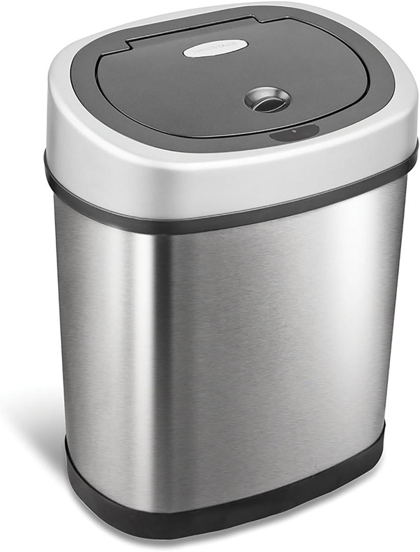 NINESTARS DZT-12-9 Automatic Touchless Motion Sensor Oval Trash Can, 3.2 Gal. 12 L., Stainless Steel