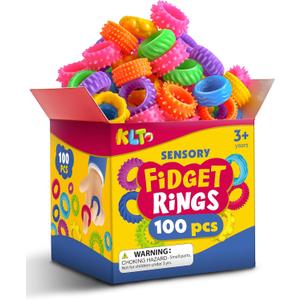 KLT Fidget Toys Bulk for Kids: 100pcs Textured Fidget Ring - Classroom Treasure Box Prize Quiet - Sensory Toys for Autism Stress Relief - Christmas Stocking Stuffers Bulk Kids Party Favors