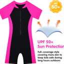 Alikhonf Girls Swimsuit Short Sleeve Rash Guard UPF 50+ Front Zipper Bathing Suit with Shorts for Ages 7-8 Years Old