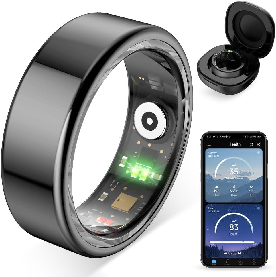 Smart Ring, a Smart Ring for Women and Men, with a Charging Case, Supports Heart Rate, Blood Oxygen, Sleep Health Monitoring, and Sports Tracking Ring, No Subscription Fee, Size 11