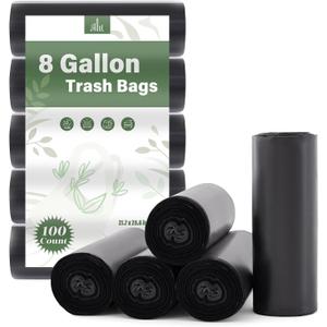 Jaoul  Bags 8 Gallon, Strong Tear & Leak Resistant Medium Garbage Bags, 0.97 Mil Extra Strong Bags for 30 Liter Can, Suitable for Kitchen, Bathroom, Restroom, Car, Black, 100 Counts