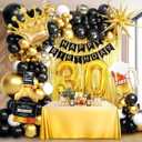 112pcs 30th Birthday Decorations for Him, 30th Birthday Decorations with Number 30 Foil Balloon Fringe Curtains White Black and Gold Balloons for Happy Birthday Party Decoration