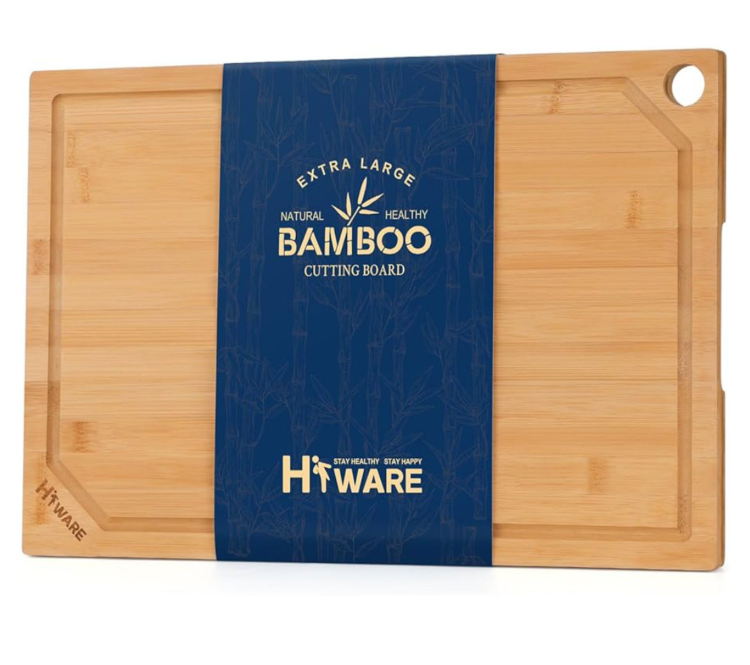 Hiware Extra Large Bamboo Cutting Board for Kitchen, Heavy Duty Wood Cutting Board with Juice Groove, 100% Organic Bamboo, Pre Oiled, 18" x 12"