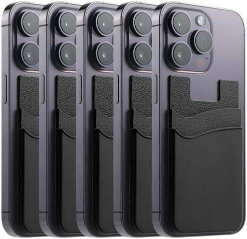 BIAJIYA Card Holder for Back of Phone, Pouch Silicone Wallet Sleeve Pocket Stick-on ID Credit Card for All Smartphones,Set of 2