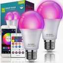 Smart Light Bulbs 2 Pack, Color Changing Light Bulb Works w/Alexa Google Home, 9W A19 E26 800LM RGBTW Colored LED Bulbs, 50+ DIY Scenes, Music Sync, App & Voice Control WiFi Light Bulbs