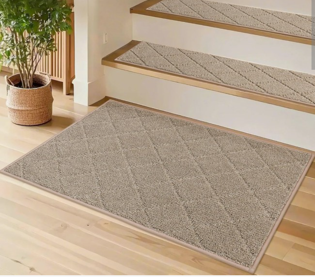 COSY HOMEER Edging Stair Treads Non-Slip Corner Indoor Stair Runners for Wooden Steps,Landing Slip Resistant Stair Rugs for Kids and Dogs, 100% Polyester TPE Backing, Black, 20"x32"