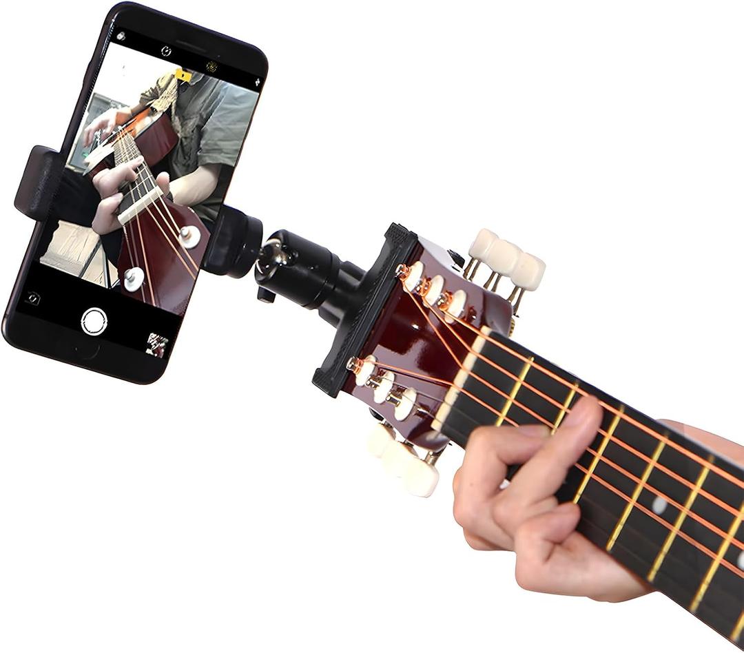 Guitar Head Phone Holder for Live Broadcast Video Recording, Suitable for iPhone and Samsung Smart Phones, Compatible with Electric Guitar/Bass/Ukulele
