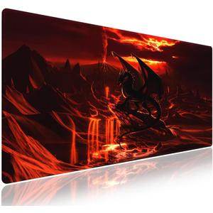 knseva. Large Gaming Mouse Pad with Stitched Edges, Dragon's Lair The Crimson Inferno, Anti-Slip Rubber Base & Smooth Fabric Surface XXL Extended Desk Mat