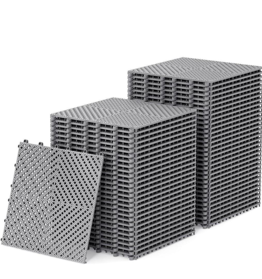Jocoevol 60-Pcs Interlocking Tile, Indoor/Outdoor Drainage Interlocking Floor Tiles 11.8" x 11.8", Anti-Slip Waterproof Soft PVC Splicing Flooring Tile for Garage Patio Pool Bathroom, Grey