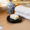 Natural Marble Soap Dish, Round Black Jewelry Dish 4.5 inch, Limestone Shower Soap Holder, Modern Stone Sponge Holder with White Stripe, Obsidian Bar Soap Saver Tray for Bathroom, Kitchen
