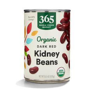 6 x 365 by Whole Foods Market, Organic Dark Red Kidney Beans, 15.5 Ounce (EXP 04/28/29)