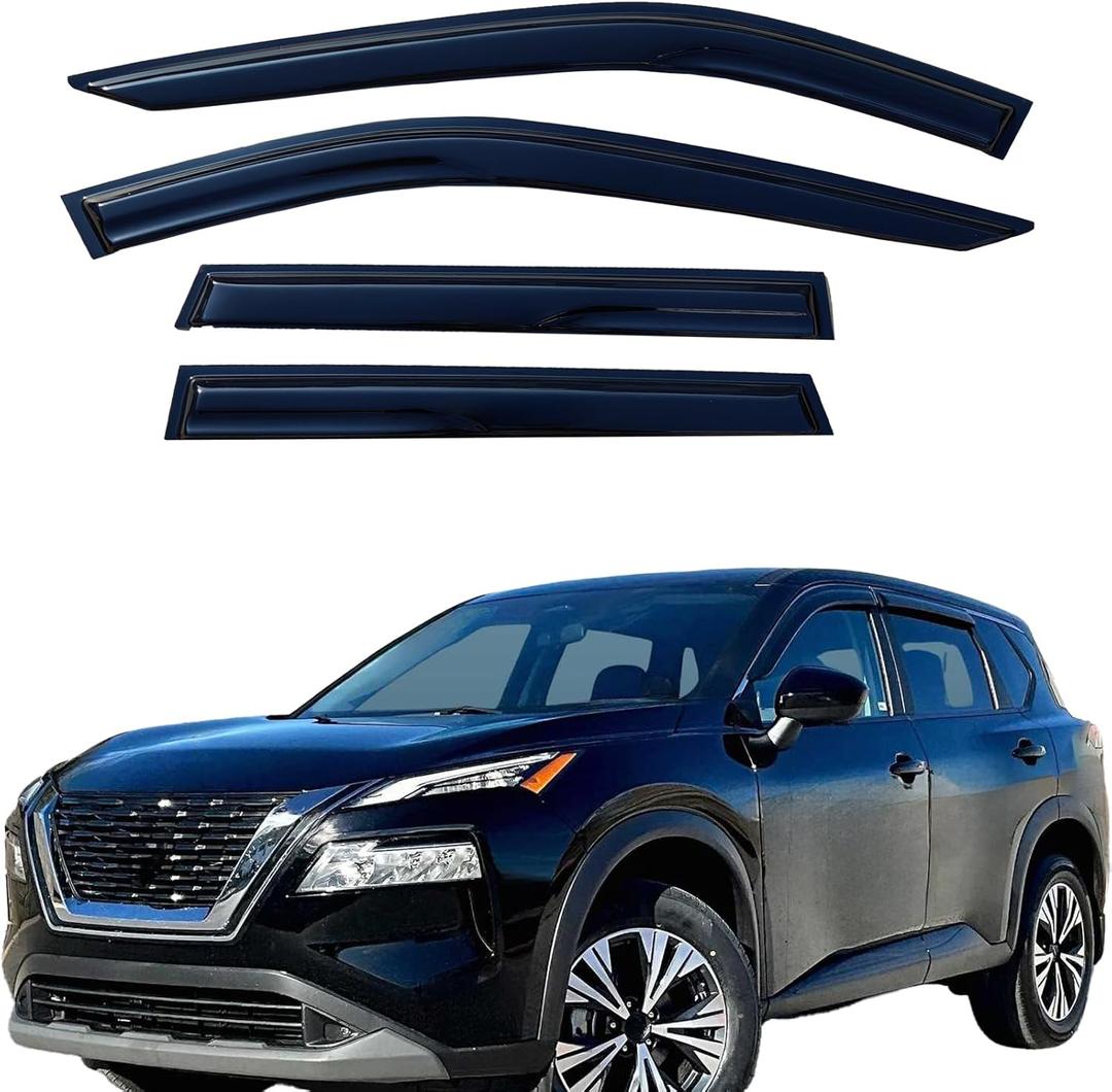 Window Visors Rain Guards for 2021-2025 Nissan Rogue S/SV/SL/Platinum | Smoke Tinted Window Wind Deflectors Vent Visors | Anti-UV & Noise Reduction | Easy Installation & Weatherproof Design
