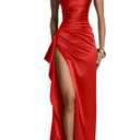Memoriesea Women\'s Sleeveless Bodycon Spaghetti Strap Ruched Evening Party Maxi Dress Red, M