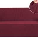 Flamingo P High Stretch Sofa Cover 1 Piece Machine Washable Spandex Jacquard Checked Pattern Fabric, Wine, Sofa