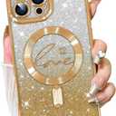 Fiyart Designed for iPhone 16 Pro Max Case,Compatible with MagSafe Love Hearts Plating Camera Protection TPU Magnetic Glitter Shockproof Phone Bumper for Women Girls 6.9"-Gold